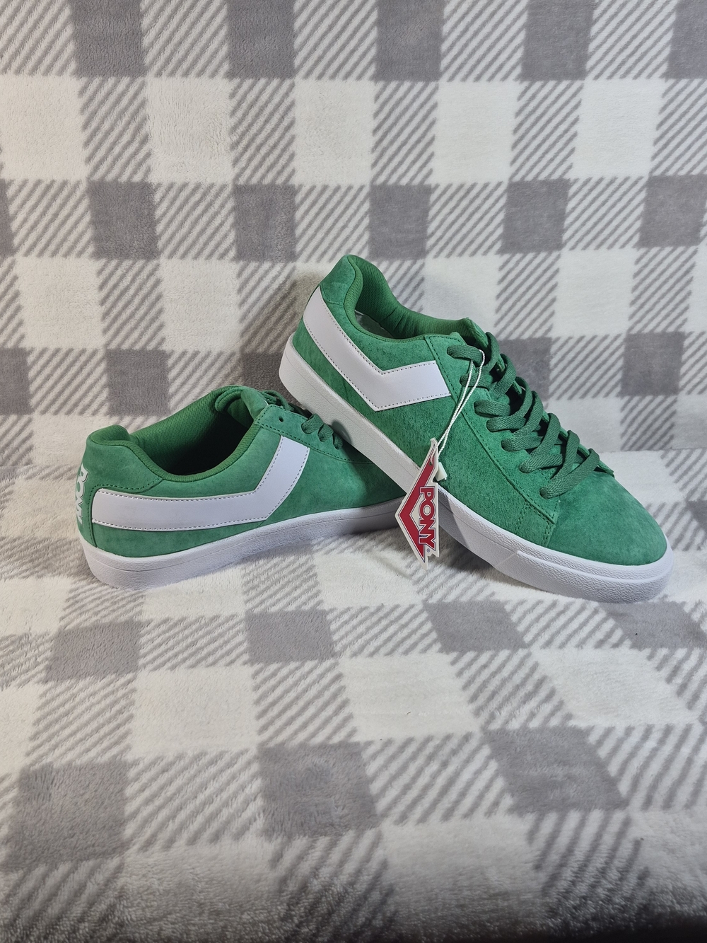Pony Men's Green Suede Low-Top Sneakers with White Stripe